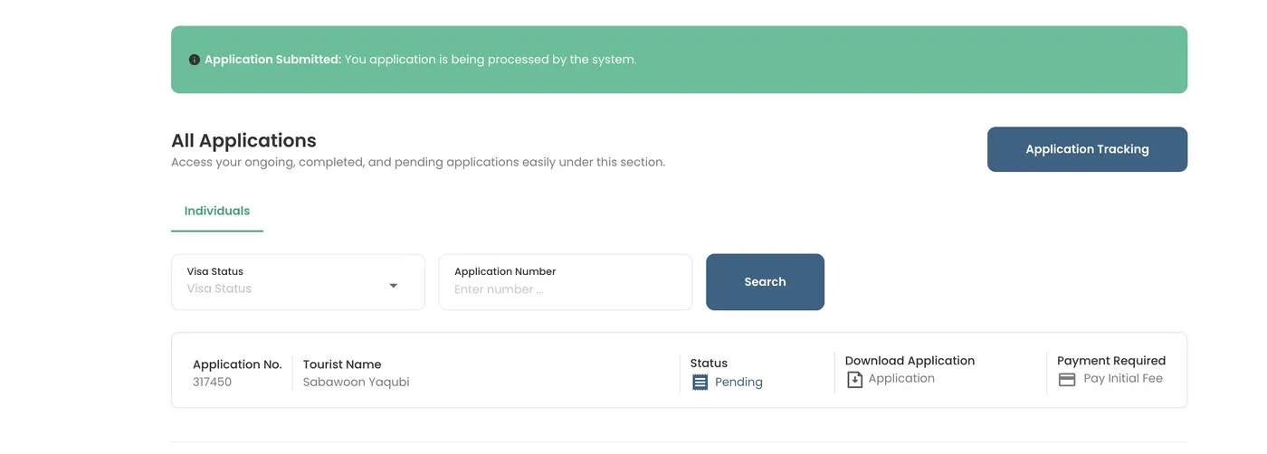 Afghanistan e-Visa pending payment status after submit