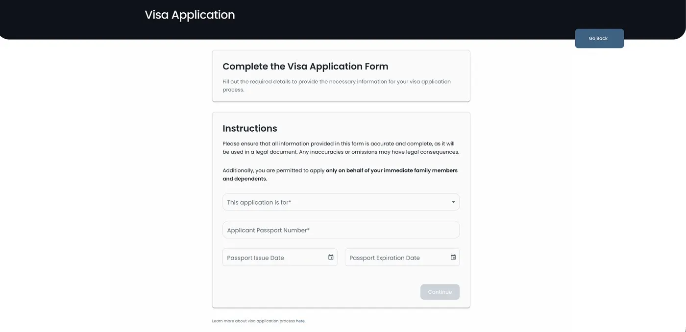 Afghanistan e-Visa step 1 application form with passport number and dates