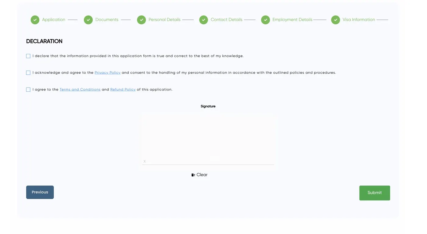 Afghanistan e-Visa step 8 declaration and signature